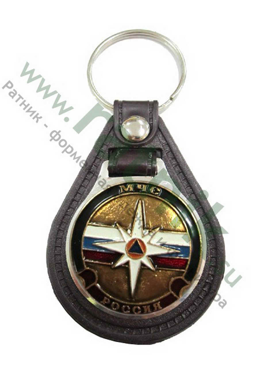 Брелок арт.Б металлический на подложке Россия МЧС (роза ветров), (крепление кольцо)