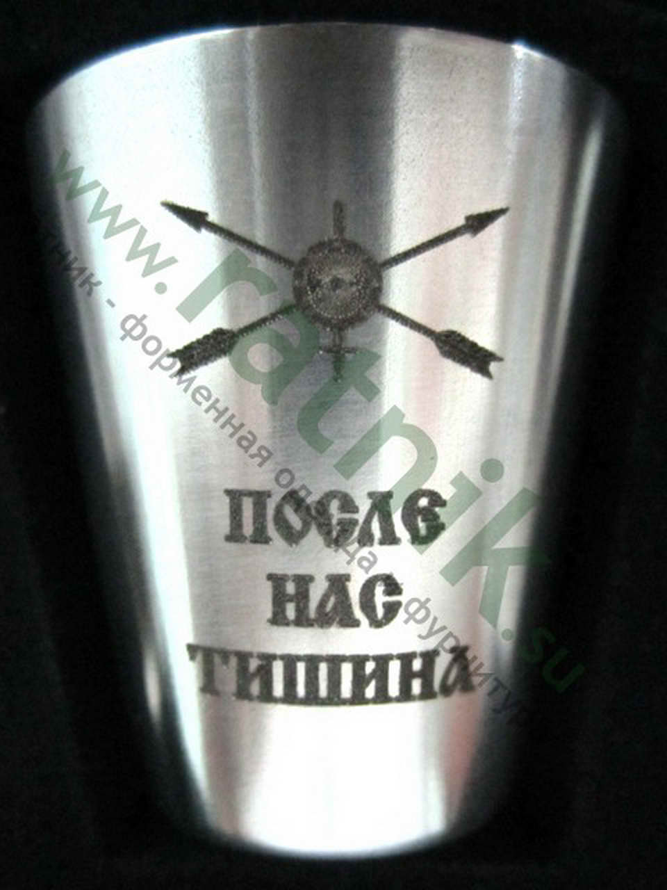 Подарочный набор в коробке РВСН(фляга из нерж.стали, эмблема заливка смолой и 4 стаканчика,) — изображение 2