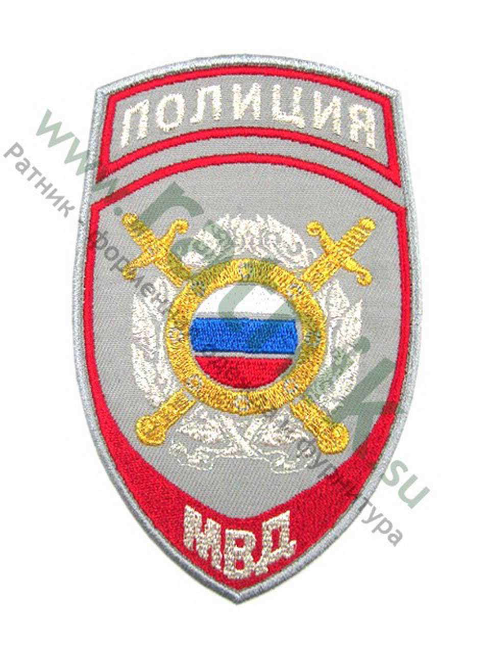Шеврон вышитый нарукавный нового образца Полиция ПООП (светло-серый), металлонить